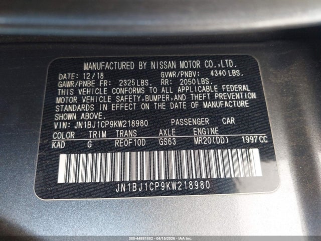 JN1BJ1CP9KW218980 Nissan Rogue Sport Sv