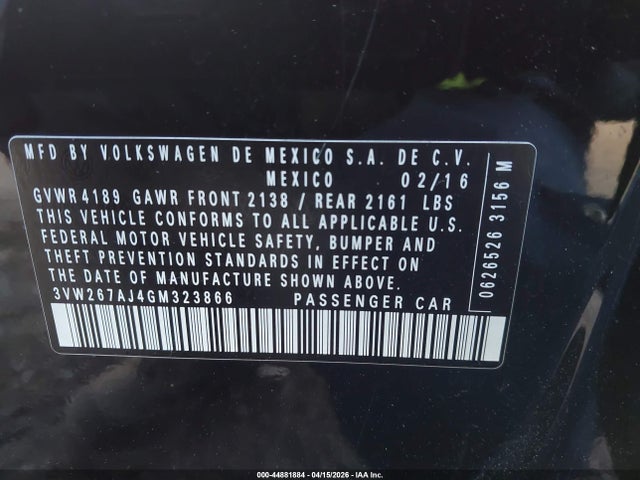 3VW267AJ4GM323866 Volkswagen Jetta 1.4t S
