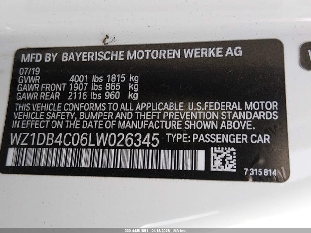 WZ1DB4C06LW026345 Toyota Gr Supra 3.0 Premium