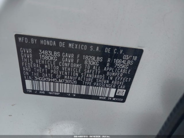 Продажа на аукционе авто 2018 Honda Fit Lx, vin: 3HGGK5H45JM736526, номер лота: 44881915