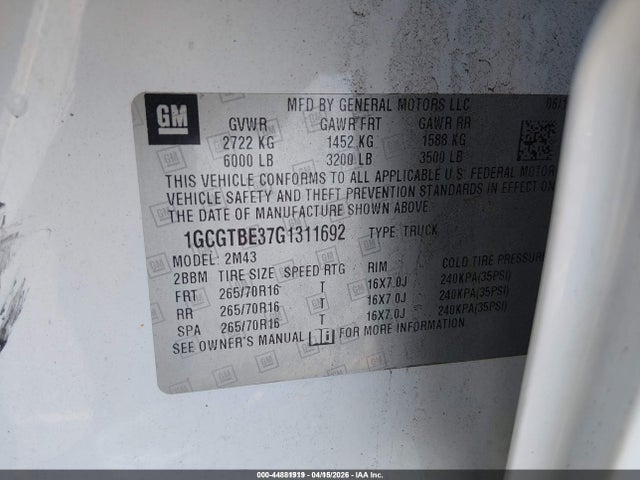 1GCGTBE37G1311692 Chevrolet Colorado Wt