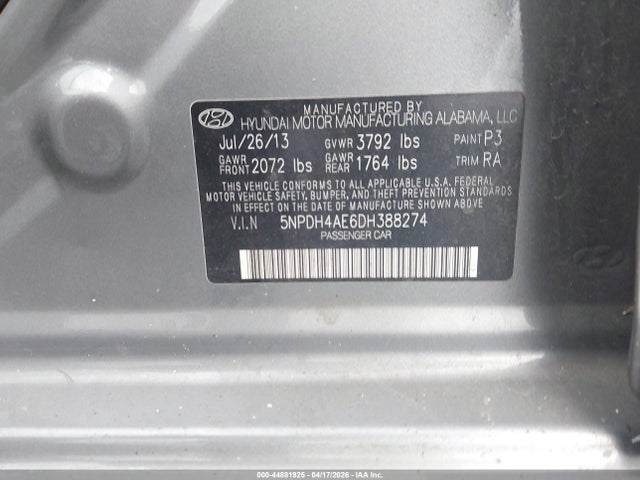 Aukcja sprzedaży 2013 Hyundai Elantra Gls, vin: 5NPDH4AE6DH388274, numer aukcji: 44881925