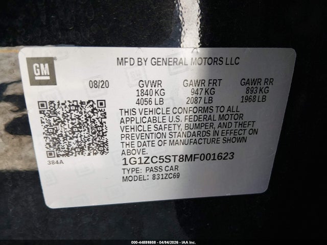 2021 CHEVROLET MALIBU 1G1ZC5ST8MF001623 Photo 8