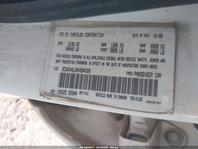 44882011 :رقم المزاد ، 2C3HD46J3XH594320 vin ، 1999 Chrysler Concorde Lx مزاد بيع