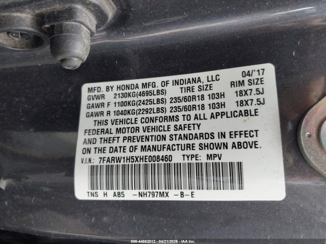 Honda CR-V EX 2017 7FARW1H5XHE008460 Image 9