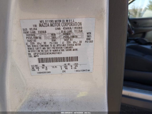 Продажа на аукционе авто 2005 Mazda Tribute I, vin: 4F2YZ02Z85KM01831, номер лота: 44882015