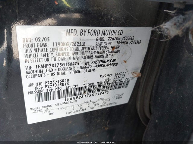 2005 FORD FIVE HUNDRED 1FAHP28175G158475 Photo 8