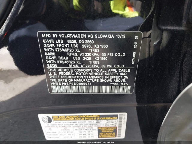 44882028 :رقم المزاد ، WVGDP9BP9ED005074 vin ، 2014 Volkswagen Touareg Tdi R-line مزاد بيع