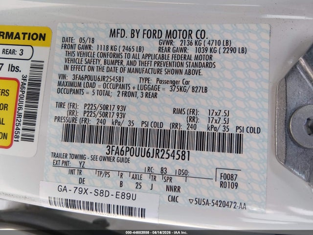 2018 FORD FUSION HYBRID 3FA6P0UU6JR254581 Photo 8