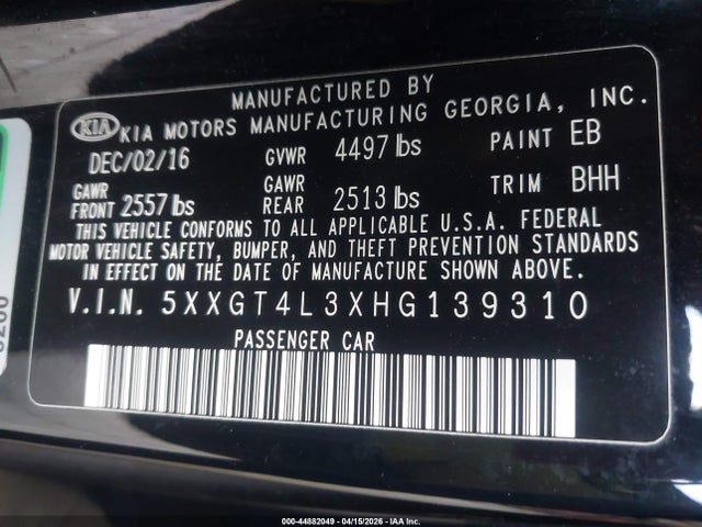 5XXGT4L3XHG139310 KIA Optima Lx