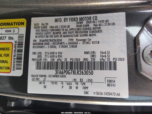 2020 FORD FUSION 3FA6P0G78LR263050 Photo 8