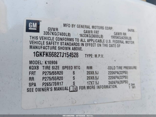 Продажа на аукционе авто 2007 Gmc Yukon Xl 1500 Denali, vin: 1GKFK66827J154528, номер лота: 44882066