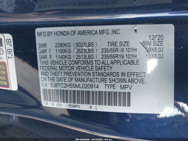 5J8TC2H55ML020914 Acura Rdx Technology Package