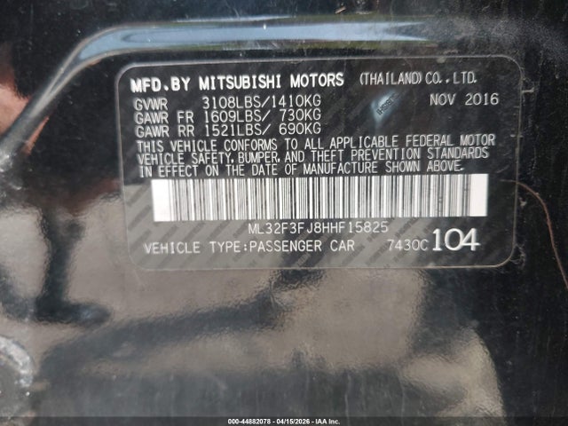 Продаж на аукціоні авто 2017 Mitsubishi Mirage G4 Es, vin: ML32F3FJ8HHF15825, номер лоту: 44882078