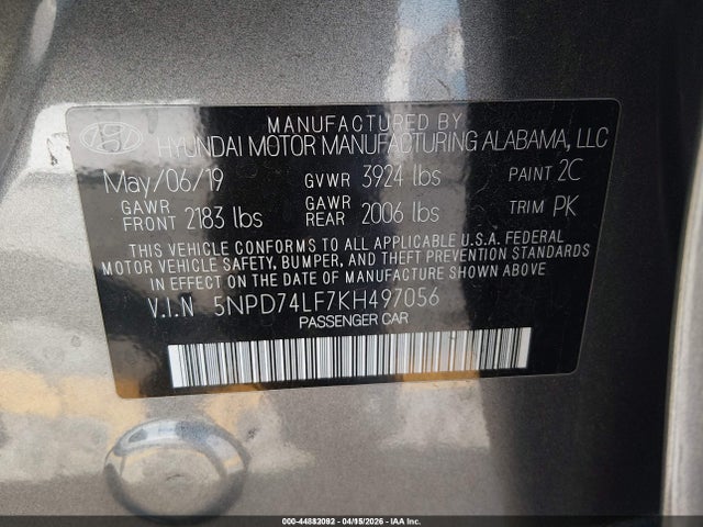 2019 HYUNDAI ELANTRA 5NPD74LF7KH497056 Photo 8