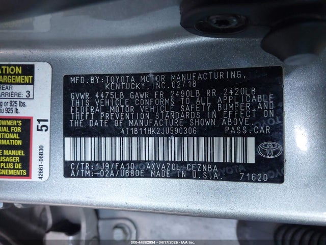 4T1B11HK2JU590306 Toyota CAMRY LE