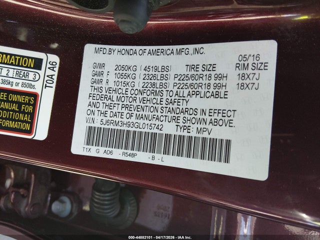 5J6RM3H93GL015742 Honda Cr-v Touring