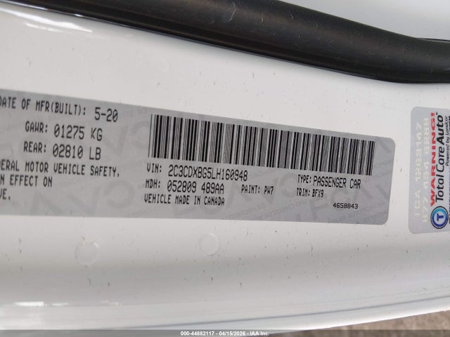 2020 Dodge Charger Sxt Rwd მანქანა იყიდება აუქციონზე, vin: 2C3CDXBG5LH160948, აუქციონის ნომერი: 44882117