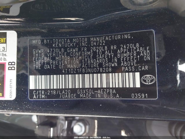 Aukcja sprzedaży 2022 Toyota Avalon Limited, vin: 4T1DZ1FB3NU078208, numer aukcji: 44882125
