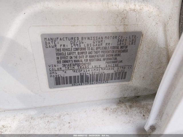 3N1AB7AP5GY242191 Nissan Sentra Fe+ S/s/sl/sr/sv
