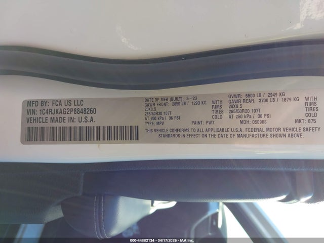 Aukcja sprzedaży 2023 Jeep Grand Cherokee L Altitude 4x4, vin: 1C4RJKAG2P8848260, numer aukcji: 44882134