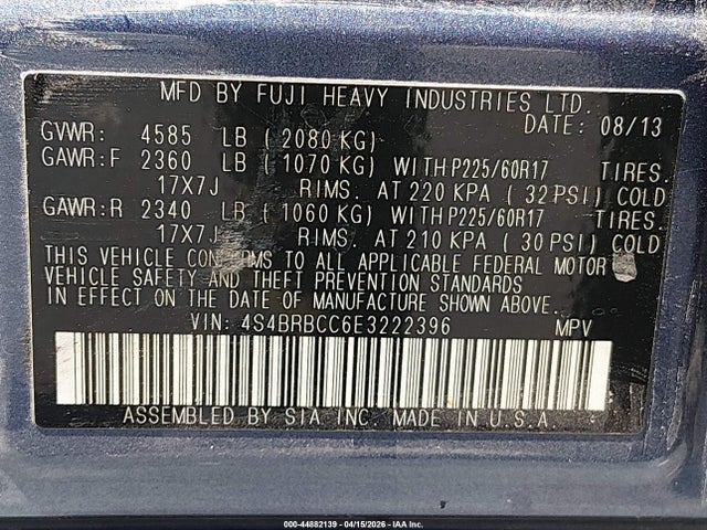 Aukcja sprzedaży 2014 Subaru Outback 2.5i Premium, vin: 4S4BRBCC6E3222396, numer aukcji: 44882139