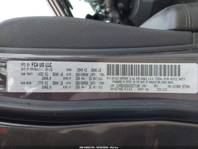44882145 :رقم المزاد ، 1C4RDHDG6HC677100 vin ، 2017 Dodge Durango Gt Rwd مزاد بيع