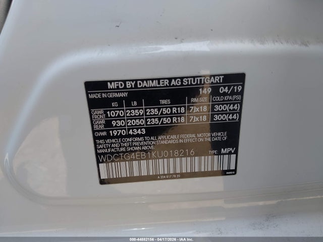 WDCTG4EB1KU018216 Mercedes-Benz GLA 250