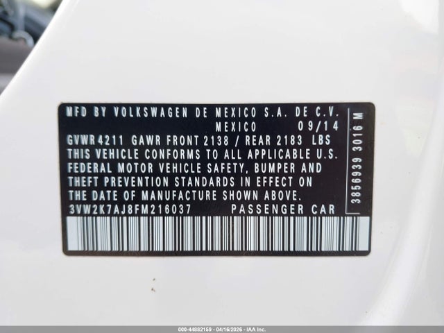 3VW2K7AJ8FM216037 Volkswagen Jetta 2.0l S