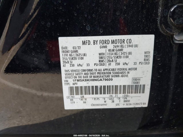 1FMSK8KH8NGA79609 Ford Explorer St-line
