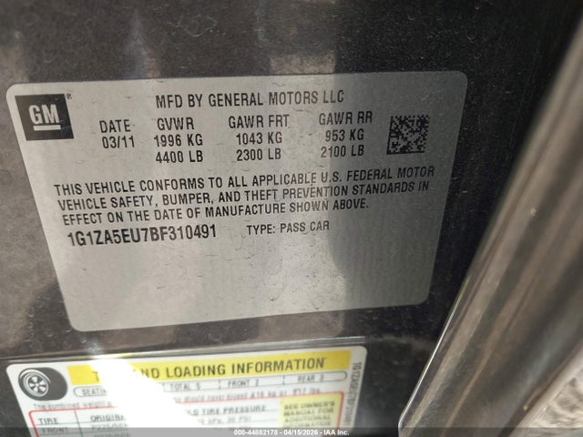 Продажа на аукционе авто 2011 Chevrolet Malibu Ls, vin: 1G1ZA5EU7BF310491, номер лота: 44882178