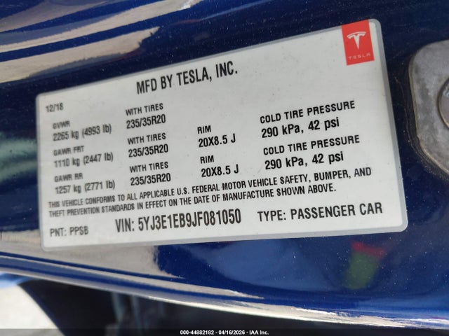 Tesla Model 3 Long Range/performance 2018 5YJ3E1EB9JF081050 Image 9