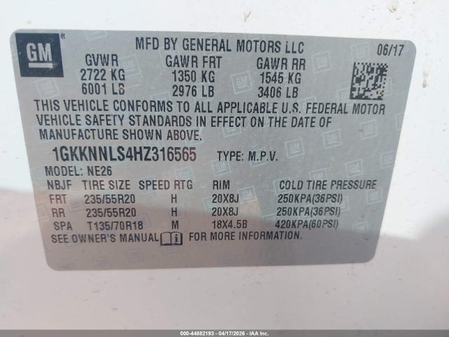 Продажа на аукционе авто 2017 Gmc Acadia Slt-2, vin: 1GKKNNLS4HZ316565, номер лота: 44882193