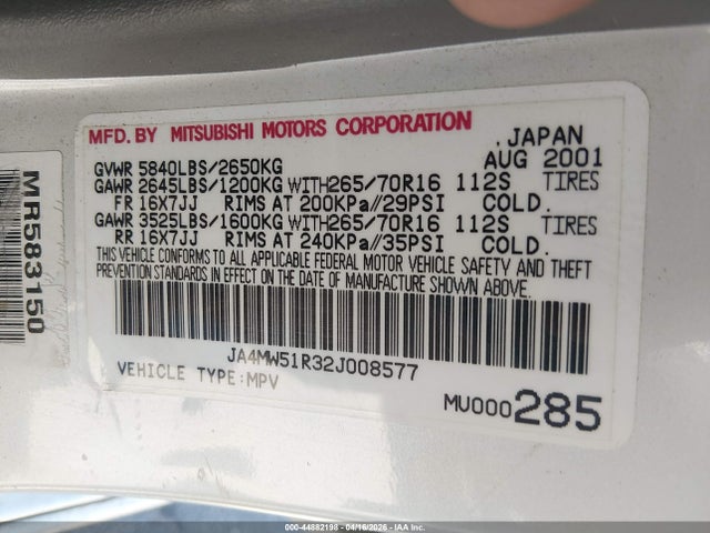 2002 MITSUBISHI MONTERO JA4MW51R32J008577 Photo 8
