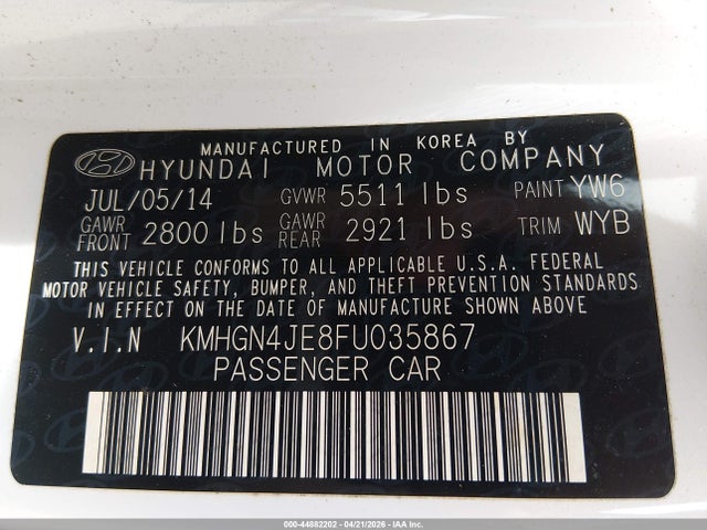 KMHGN4JE8FU035867 Hyundai Genesis 3.8