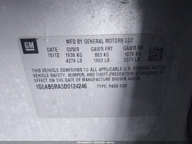 2013 Cadillac Ats Luxury მანქანა იყიდება აუქციონზე, vin: 1G6AB5RA3D0124246, აუქციონის ნომერი: 44882214