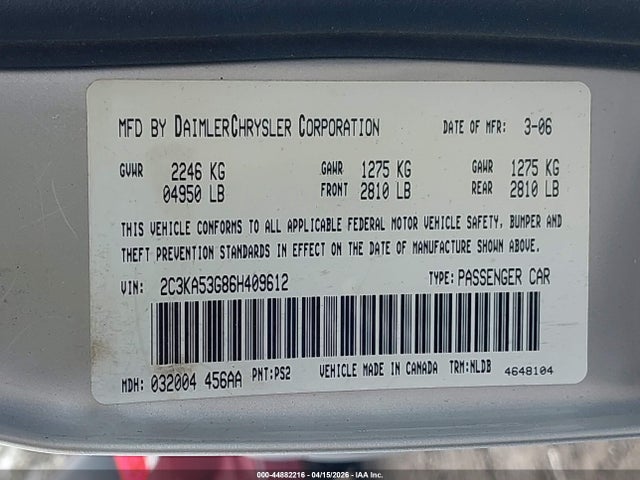 2006 CHRYSLER 300 2C3KA53G86H409612 Photo 8