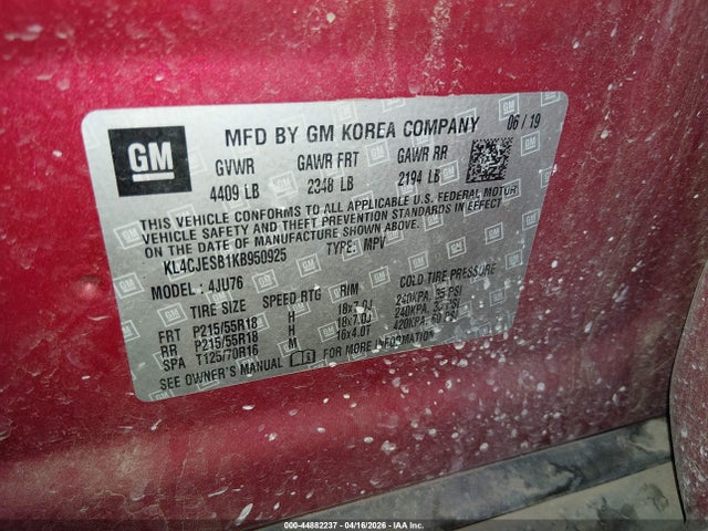 KL4CJESB1KB950925 Buick Encore Awd Preferred