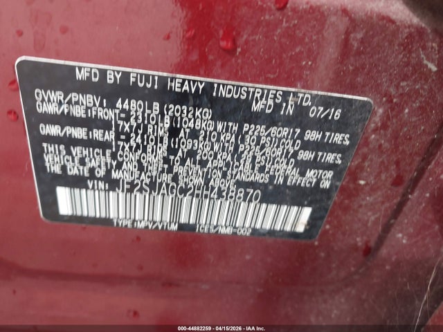 2017 SUBARU FORESTER JF2SJAGC2HH438870 Photo 8