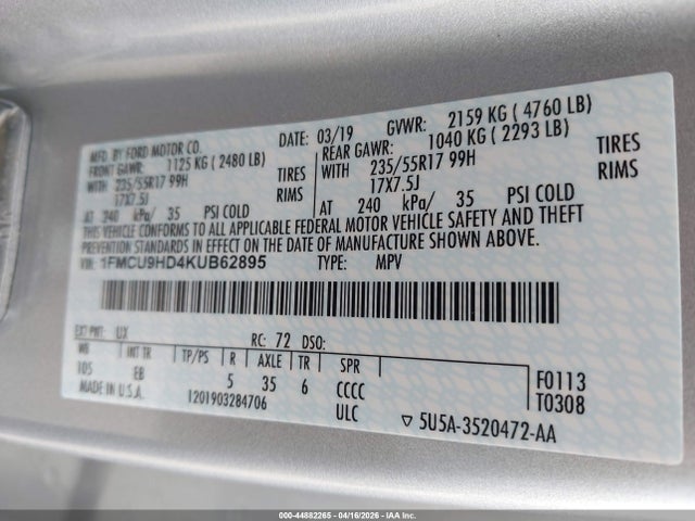 Ford ESCAPE SEL 2019 1FMCU9HD4KUB62895 Image 9