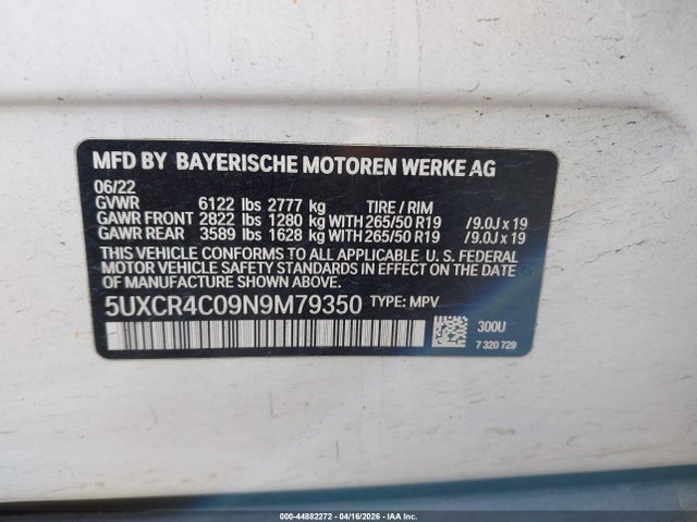 Продаж на аукціоні авто 2022 Bmw X5 Sdrive40i, vin: 5UXCR4C09N9M79350, номер лоту: 44882272