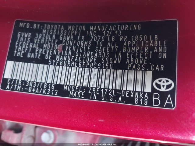 Toyota COROLLA LE 2014 5YFBURHE6EP059150 Image 9