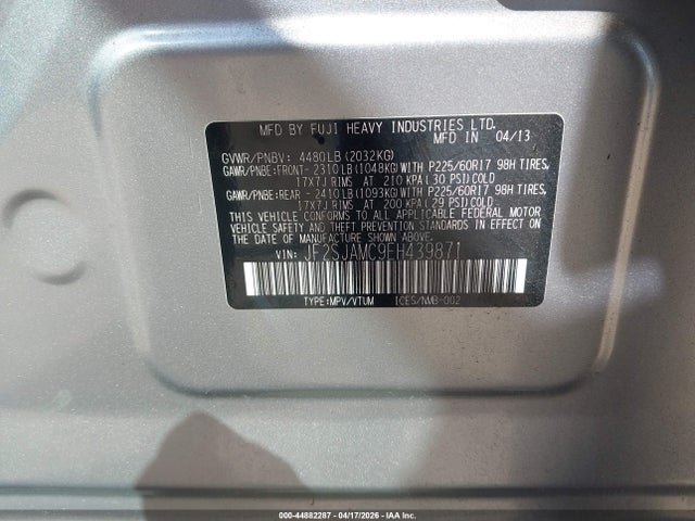 Aukcja sprzedaży 2014 Subaru Forester, vin: JF2SJAMC9EH439871, numer aukcji: 44882287