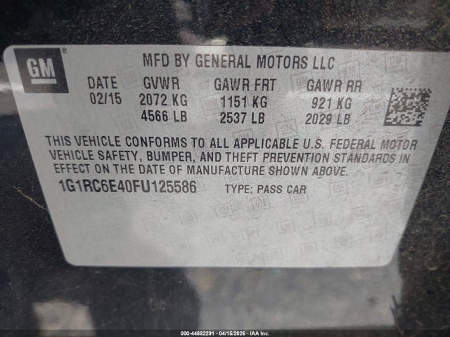 1G1RC6E40FU125586 Chevrolet Volt