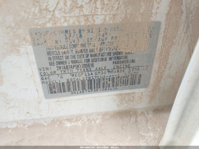 Aukcja sprzedaży 2019 Nissan Sentra Sv, vin: 3N1AB7AP5KY285616, numer aukcji: 44882292