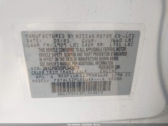 Продаж на аукціоні авто 2023 Nissan Kicks Sv Xtronic Cvt, vin: 3N1CP5CV3PL543873, номер лоту: 44882299