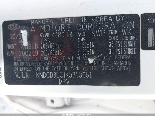 44882312 :رقم المزاد ، KNDCB3LC1K5353061 vin ، 2019 Kia Niro Lx مزاد بيع