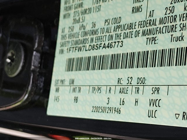 2025 Ford F-150 Platinum მანქანა იყიდება აუქციონზე, vin: 1FTFW7LD8SFA46773, აუქციონის ნომერი: 44882326