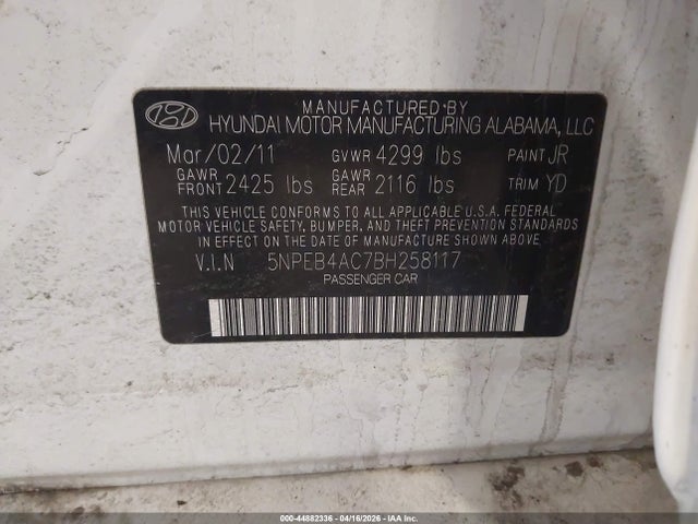 2011 HYUNDAI SONATA 5NPEB4AC7BH258117 Photo 8