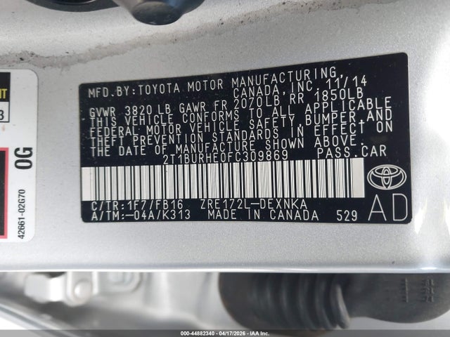 Toyota COROLLA LE 2015 2T1BURHE0FC309869 Image 9